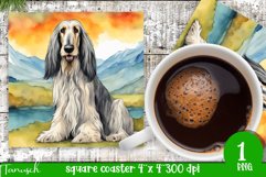 watercolor afghan hound dog square coaster sublimation PNG Product Image 1