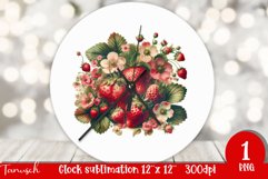 cute watercolor strawberry Wall Clock Sublimation PNG Product Image 1
