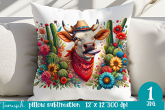 4 July cowboy cow pillow Sublimation Texas design USA Product Image 1