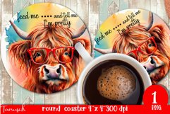 funny HIGHLAND COW round coaster sublimation PNG Product Image 1