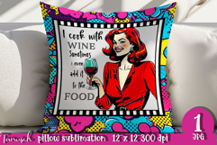 retro housewife funny woman pillow sublimation design JPG Product Image 1