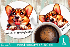 funny begging dog Round Coaster Sublimation PNG Corgi Product Image 1