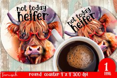 funny HIGHLAND COW round coaster sublimation PNG Product Image 1