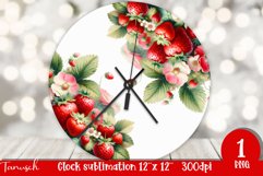 cute watercolor strawberry Wall Clock Sublimation PNG Product Image 1