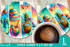 cute SUMMER holidays Round Coaster Sublimation beach design Product Image 1