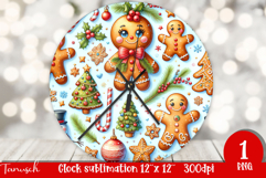 cute rustic Christmas Wall Clock sublimation / gingerbread Product Image 1