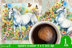 Watercolor horse memorial SQUARE COASTER sublimation PNG Product Image 1