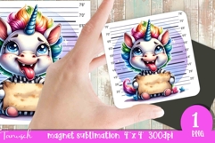 funny cartoon mugshot Unicorn magnet Sublimation PNG Product Image 1