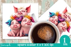 funny farm animals square coaster sublimation PNG Product Image 1