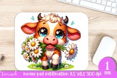 cute EASTER cow with flowers mouse pad sublimation Product Image 1