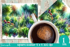 Herbs Garden square coaster sublimation / watercolor Product Image 1