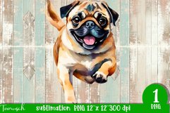 watercolor PUG sublimation PNG / dog design Product Image 1