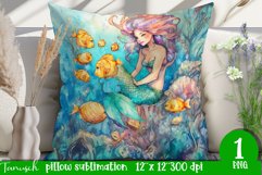 watercolor mermaid pillow sublimation design PNG Product Image 1