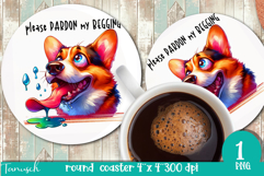 funny begging dog Round Coaster Sublimation PNG Corgi Product Image 1