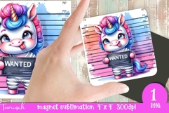funny cartoon mugshot Unicorn magnet Sublimation PNG Product Image 1