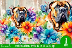 watercolor Bullmastiff dog sublimation mastiff PNG Product Image 1