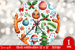 cute rustic Christmas Wall Clock sublimation / gingerbread Product Image 1