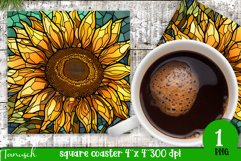 stained glass sunflower sublimation square coaster design Product Image 1