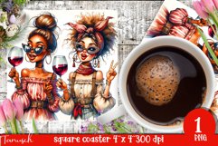 funny Mother&#039;s DAY Wine square coaster Sublimation Coffee Product Image 1