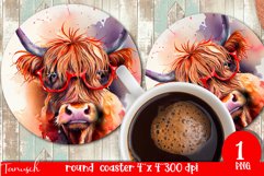 funny HIGHLAND COW round coaster sublimation PNG Product Image 1
