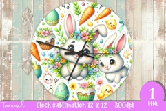 cute EASTER rabbit Wall Clock spring Sublimation PNG Product Image 1