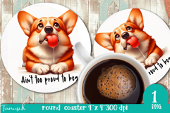 funny begging dog Round Coaster Sublimation PNG Corgi Product Image 1