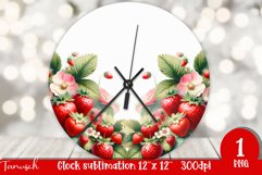 cute watercolor strawberry Wall Clock Sublimation PNG Product Image 1
