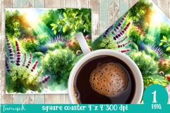 Herbs Garden square coaster sublimation / watercolor Product Image 1