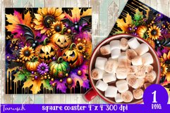 FALL Pumpkin, LEAVES &amp; Sunflowers square coaster sublimation Product Image 1