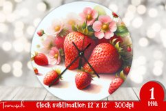 cute watercolor strawberry Wall Clock Sublimation PNG Product Image 1