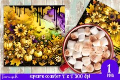 FALL Pumpkin, LEAVES &amp; Sunflowers square coaster sublimation Product Image 1