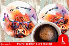 funny HIGHLAND COW round coaster sublimation PNG Product Image 1