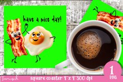 funny bacon and egg square coaster Sublimation PNG Product Image 1
