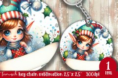 Christmas whimsical elf round keychain Sublimation Product Image 1