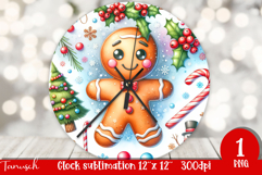 cute rustic Christmas Wall Clock sublimation / gingerbread Product Image 1