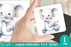 watercolor nursery Animals MAGNET sublimation / Baby Elefant Product Image 1