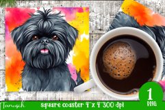 watercolor affenpinscher dog square coaster sublimation PNG Product Image 1