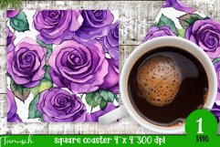 watercolor white roses sublimation square coaster bundle Product Image 2
