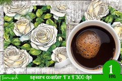 watercolor white roses sublimation square coaster bundle Product Image 9