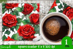 watercolor white roses sublimation square coaster bundle Product Image 3