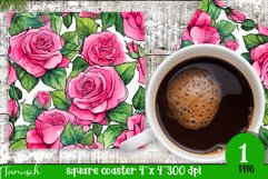 watercolor white roses sublimation square coaster bundle Product Image 4