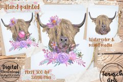 highland COW with flowers Sublimation design PNG Product Image 5