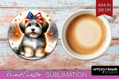 Havanese Dog Round Coaster Patriotic Dog Coaster PNG Product Image 1