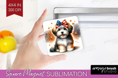 Havanese Dog Magnet Sublimation Patriotic Dog Square Magnet Product Image 1