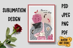 sublimation design with girl,flowers,laptop,shoes and coffee Product Image 2