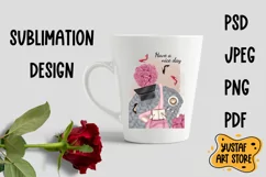 sublimation design with girl,flowers,laptop,shoes and coffee Product Image 3