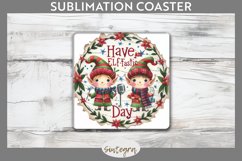 Have An Elf Tastic Day v2 Christmas Square Coaster PNG Product Image 1