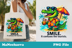 Funny Summer Alligator PNG | Smile Tourist Sublimation Product Image 1