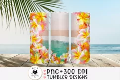 floral skinny tumbler design shown on a beach background