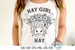 Hay Girl Hay Highland Cow with Flowers SVG Product Image 1